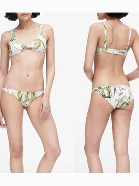 Vitamin A Mila White Green Floral Leaves Bikini